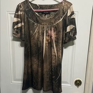 Brown and Black Graphic Relaxed Blouse& new Coco socks